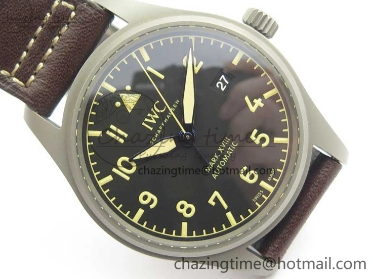 MIROTIME 0504 SmartChoice Mark XVIII IW327006 Titanium M+F 1:1 Best Edition Black Dial on Brown Leather Strap A 7145